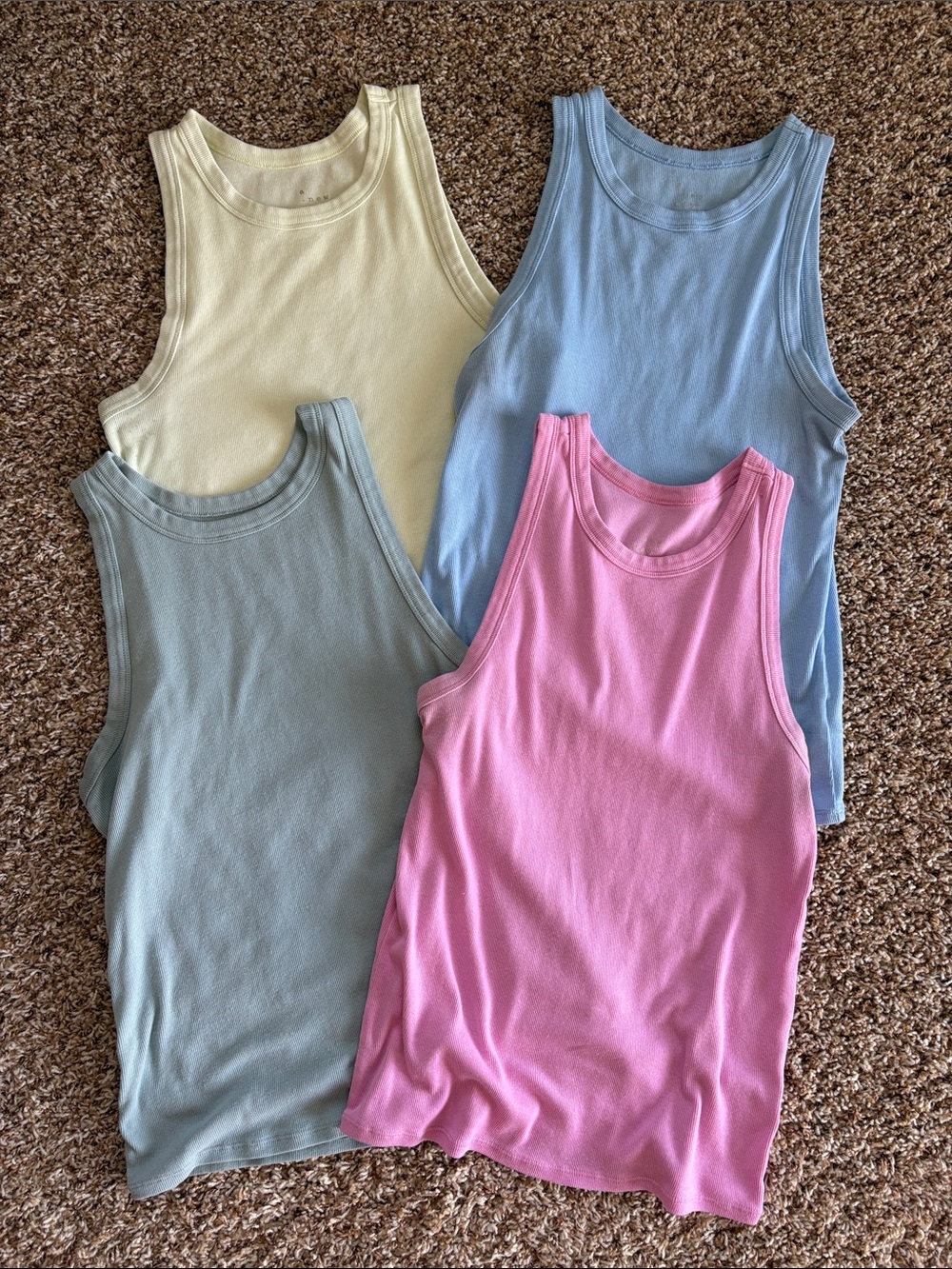 a new day Lot of 4 Sleeveless Ribbed Tank Tops - Pastel Yellow, Blue, Sage, Pink